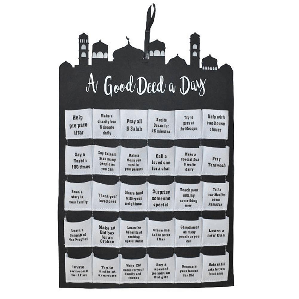 Eid Mubarak Ramadan Fabric Wall Calendar – Nedräkningskalender i Filt med Månskära & Förvaringsfickor