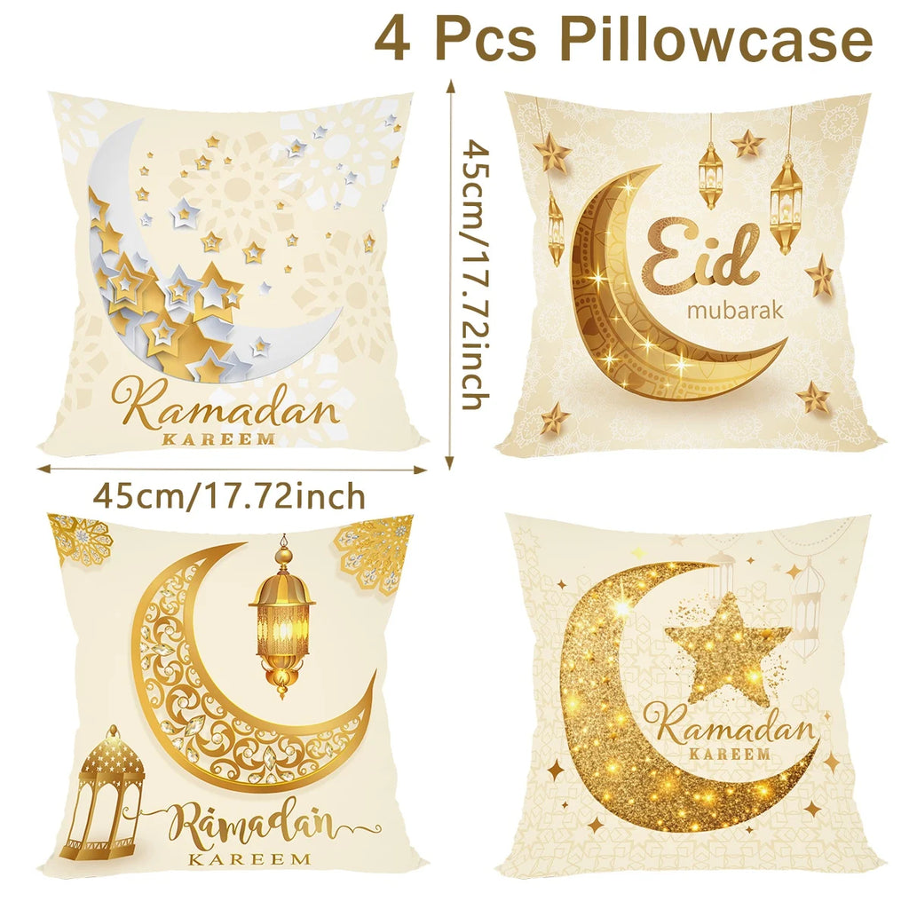 4-pack Ramadan Kareem Kuddöverdrag – Dekoration för Hem och Soffa