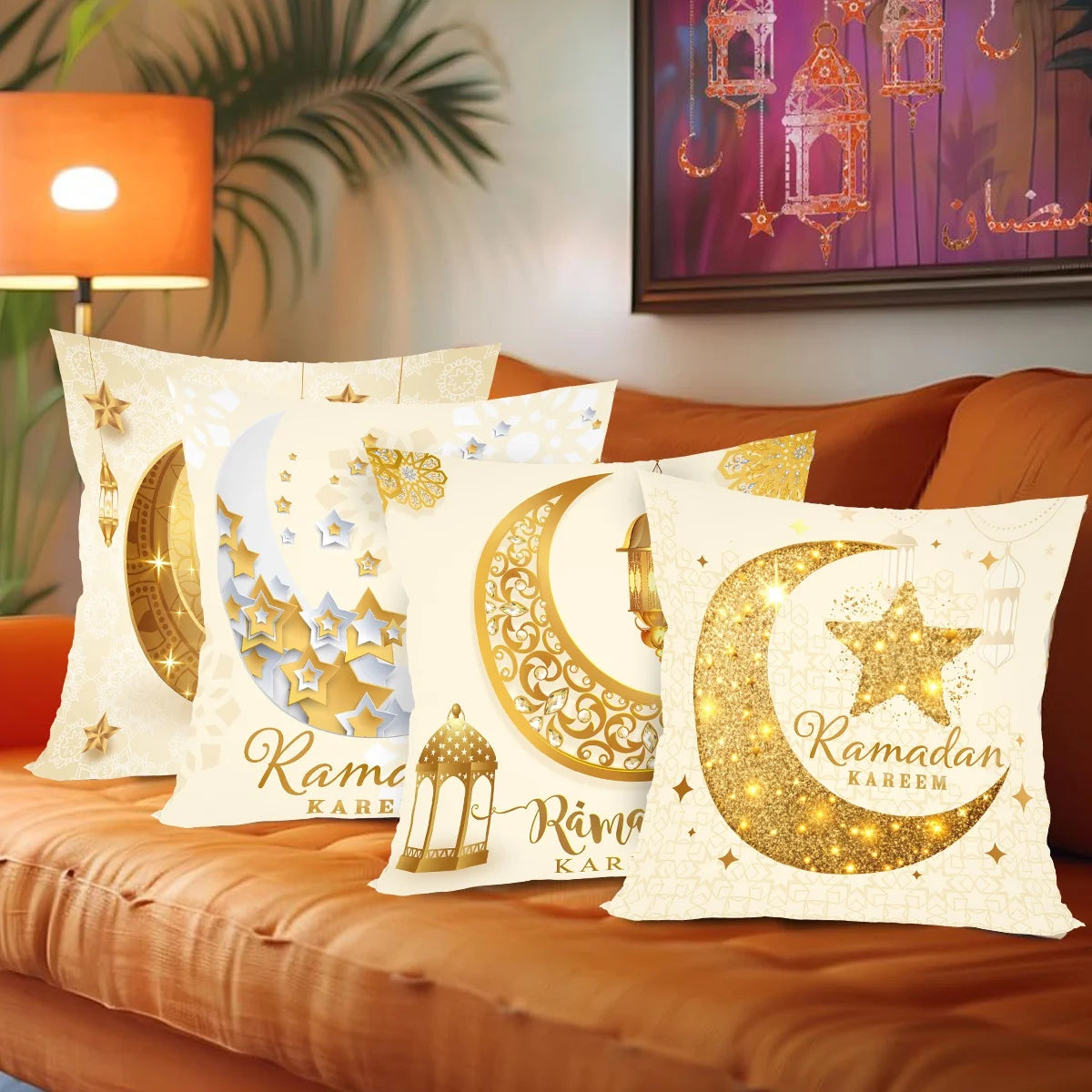 4-pack Ramadan Kareem Kuddöverdrag – Dekoration för Hem och Soffa