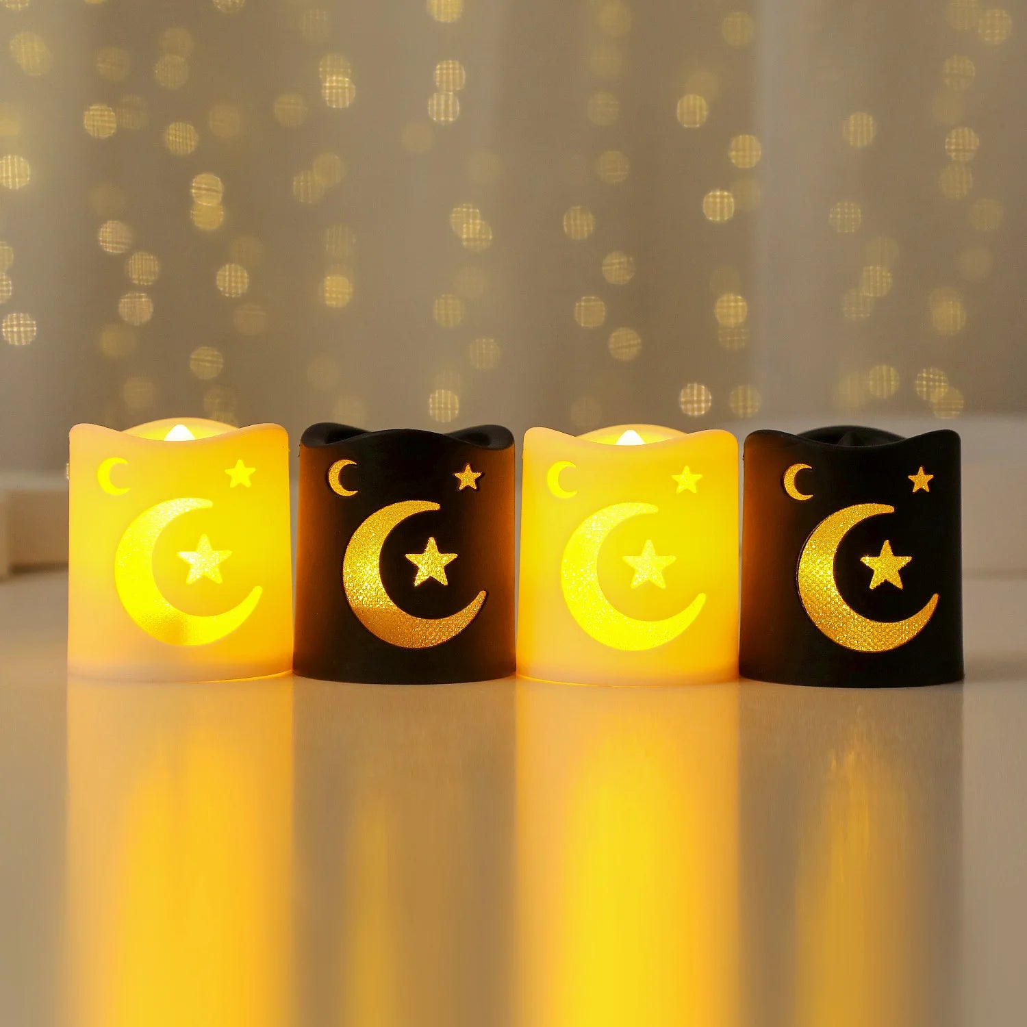 4-pack LED Ramadan Dekoration – Måne, Stjärna och Slott Ljuslyktor för Eid Mubarak