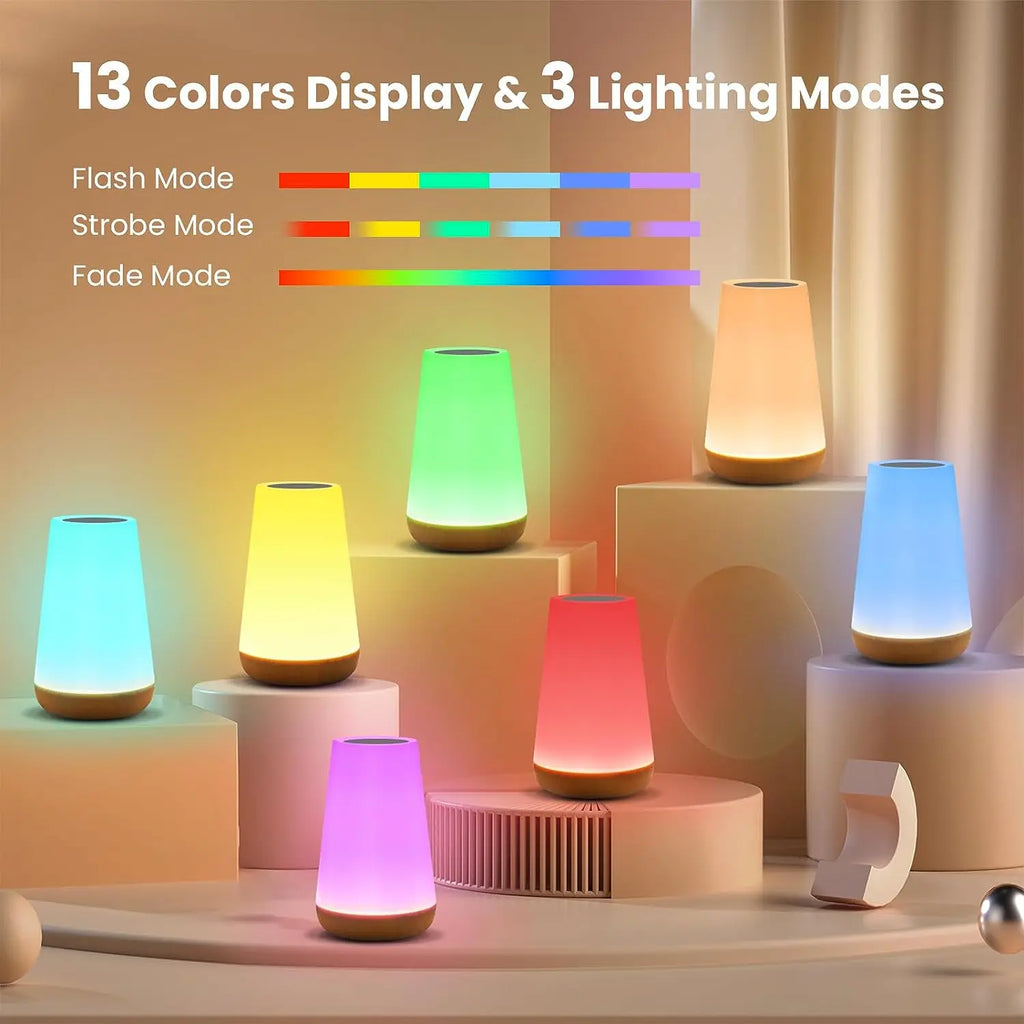 RGB Nattlampa med Färgbyte – 13 Färger, Touch & Fjärrkontroll, USB-Uppladdningsbar
