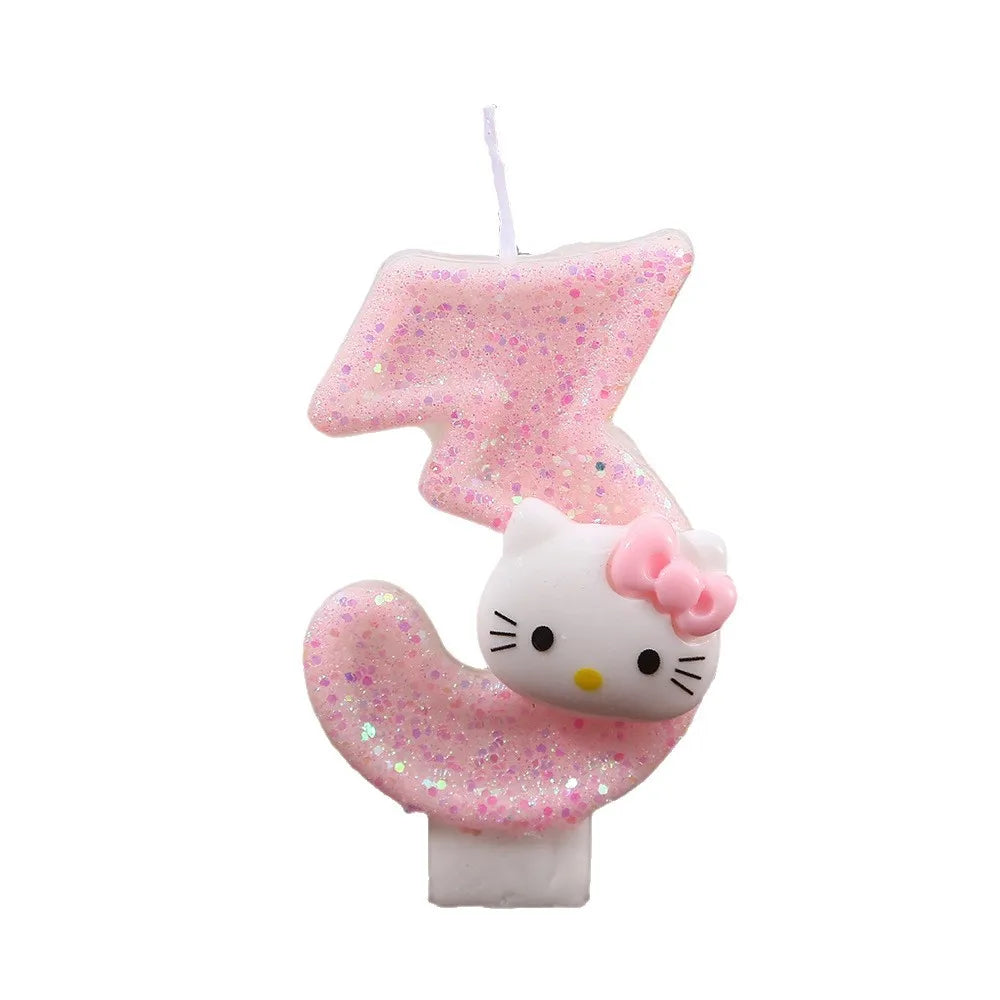 Katt Tårtljus med Siffra – Söt Cartoon Birthday Candle med Glitter
