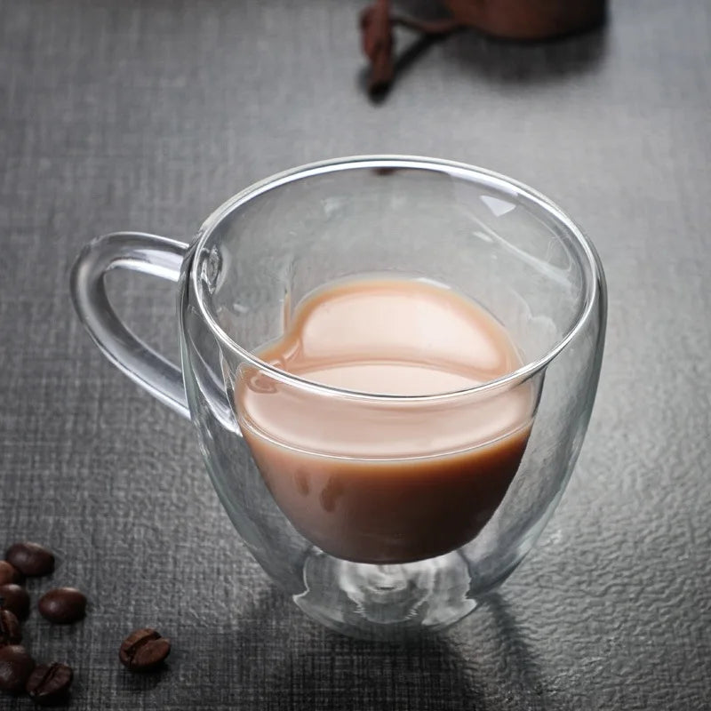 Hjärtformad Dubbelväggad Glasmugg – Isolerad Kopp för Kaffe & Te