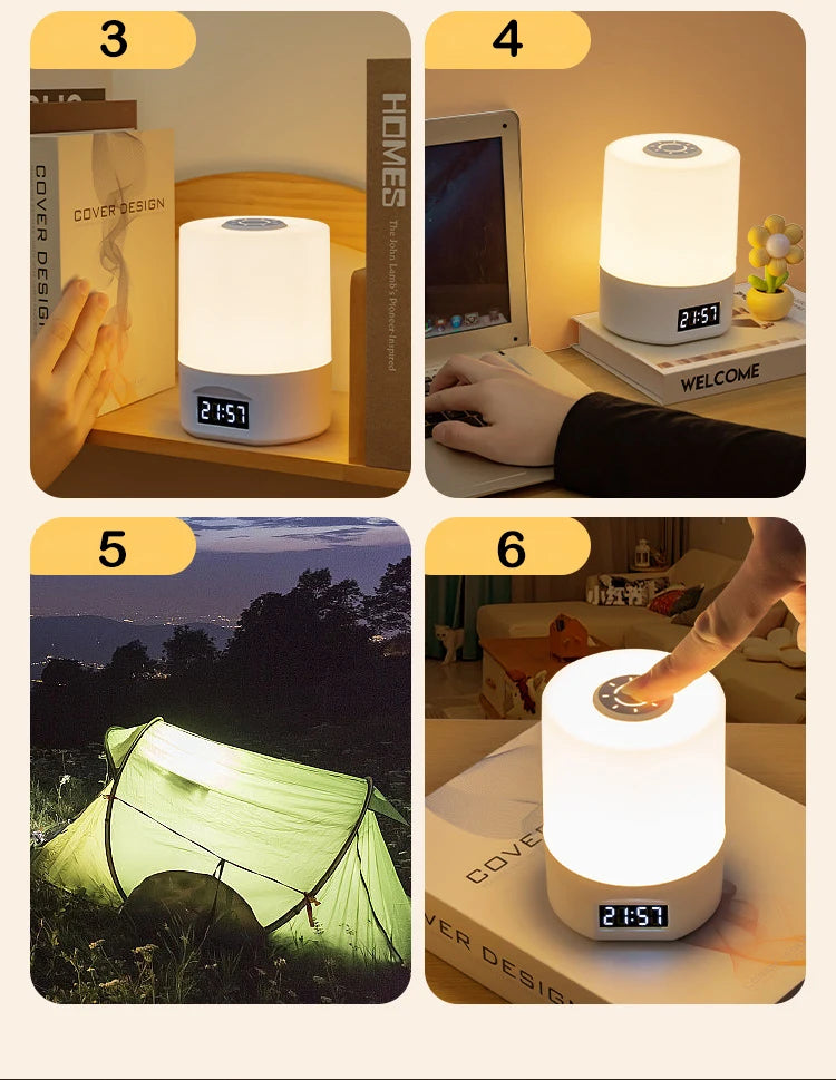 Uppladdningsbar LED Nattlampa med Timer & Touch – Dimbar Bordslampa för Sovrum & Barnrum