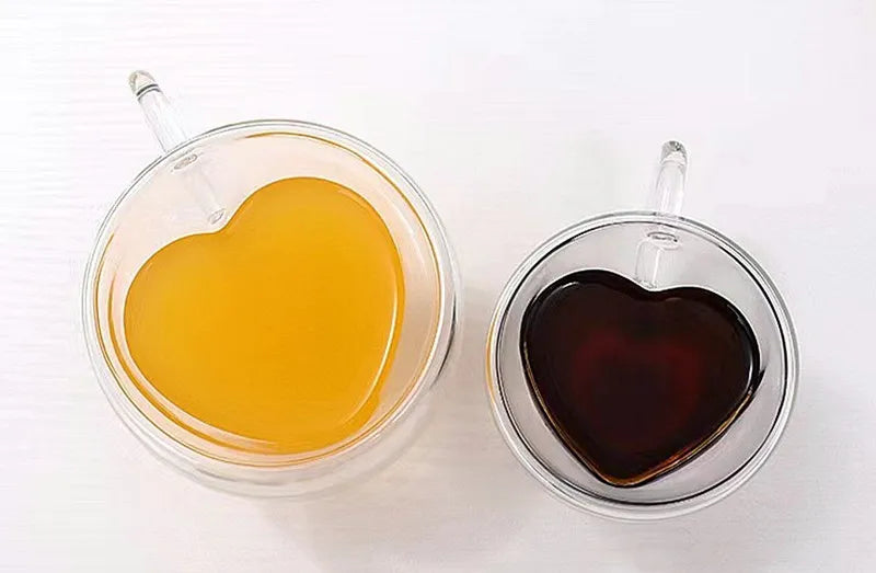 Hjärtformad Dubbelväggad Glasmugg – Isolerad Kopp för Kaffe & Te