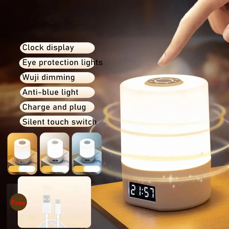 Uppladdningsbar LED Nattlampa med Timer & Touch – Dimbar Bordslampa för Sovrum & Barnrum