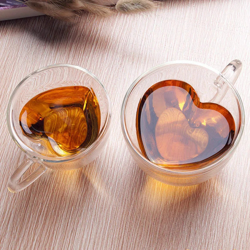 Hjärtformad Dubbelväggad Glasmugg – Isolerad Kopp för Kaffe & Te