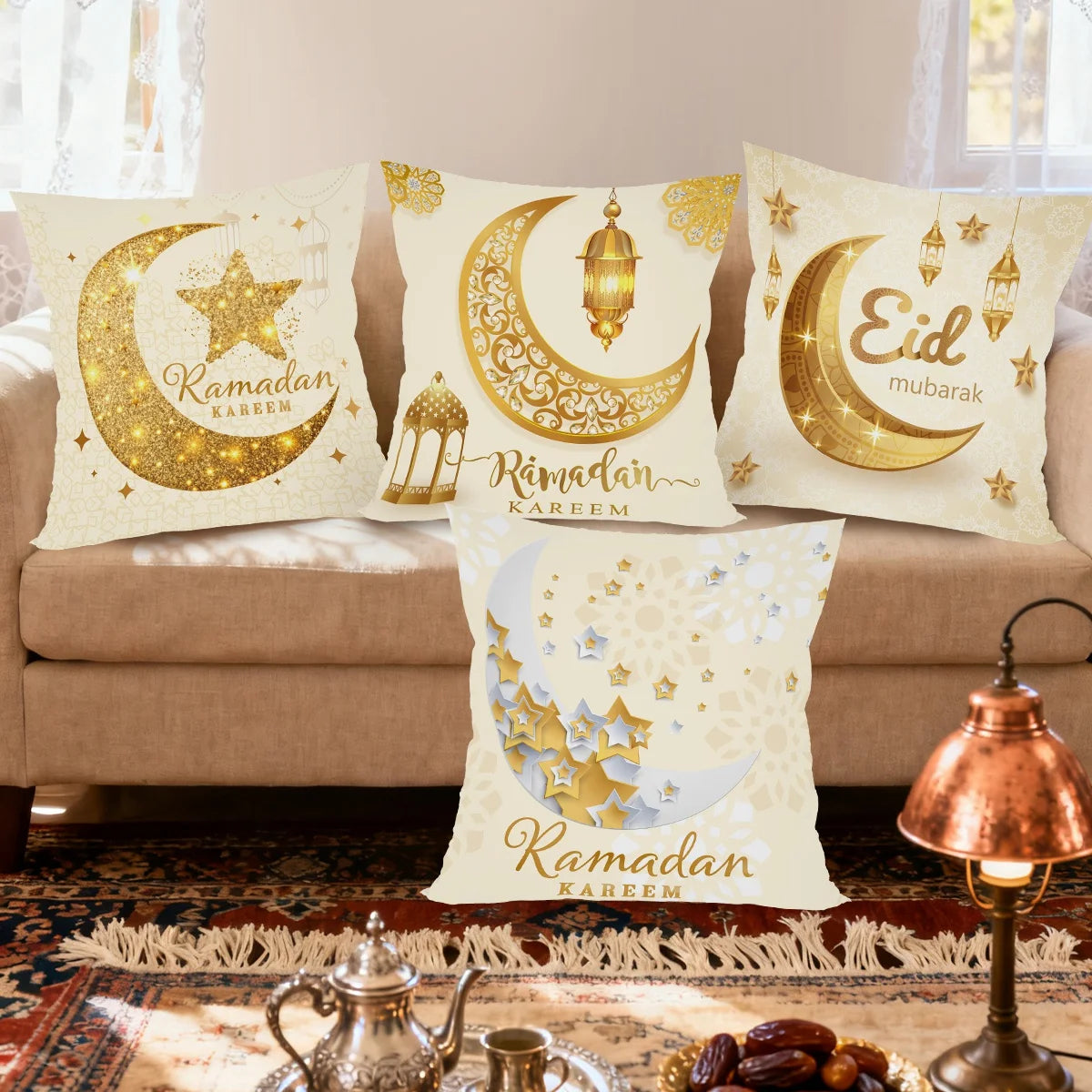 4-pack Ramadan Kareem Kuddöverdrag – Dekoration för Hem och Soffa