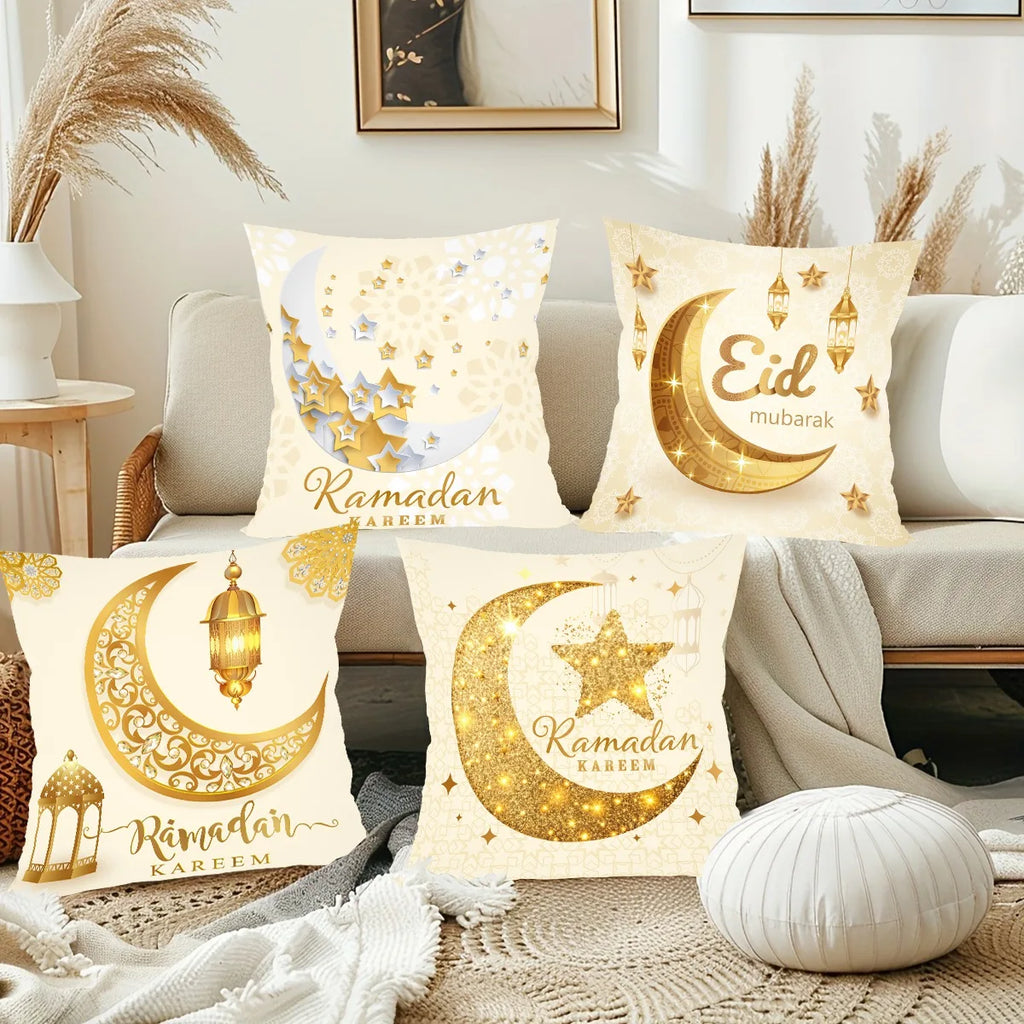 4-pack Ramadan Kareem Kuddöverdrag – Dekoration för Hem och Soffa
