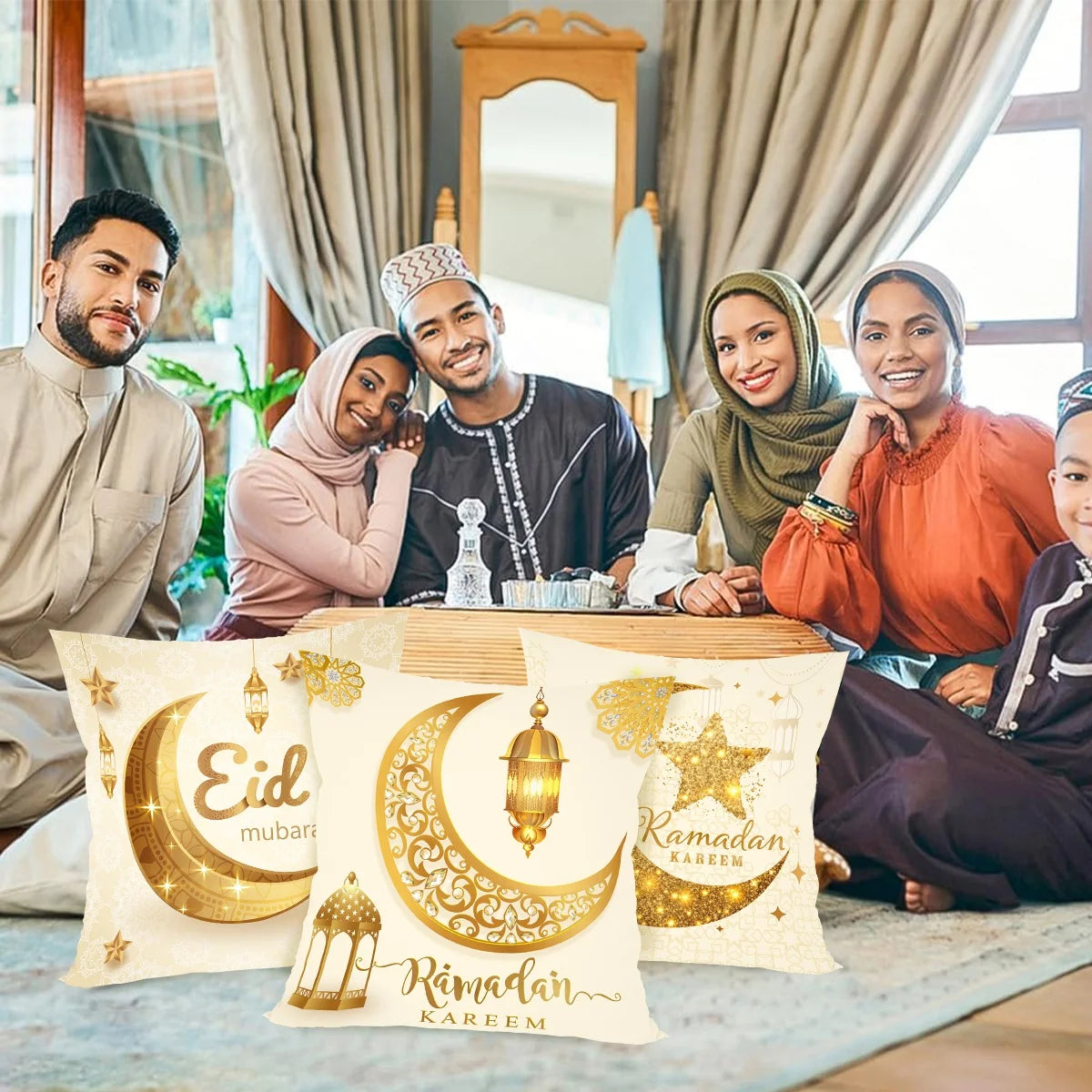4-pack Ramadan Kareem Kuddöverdrag – Dekoration för Hem och Soffa