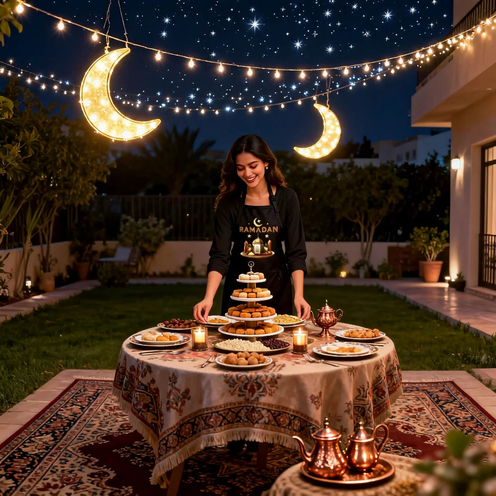 Svart Ramadan Mubarak Förkläde – Perfekt Present för Muslimska Familjemedlemmar