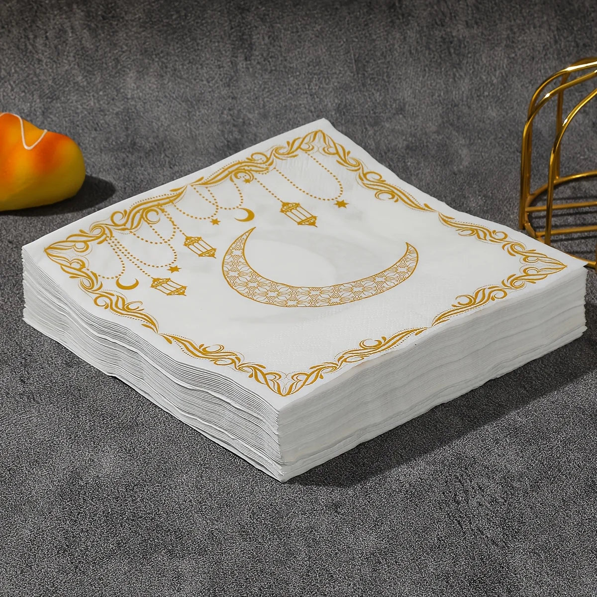 20-pack Ramadan Servetter – Guldfärgade Månmönster
