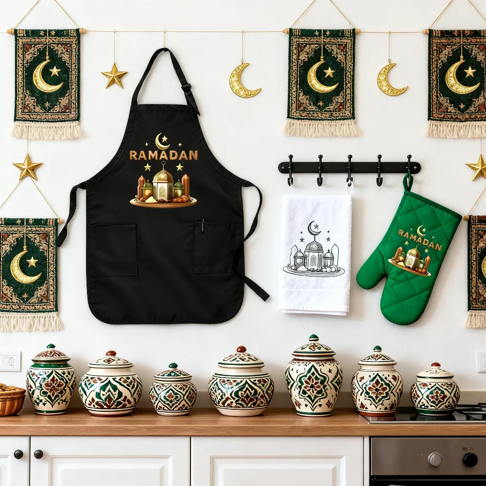 Svart Ramadan Mubarak Förkläde – Perfekt Present för Muslimska Familjemedlemmar