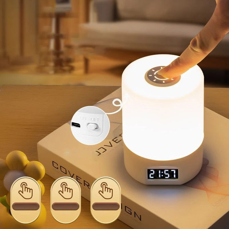 Uppladdningsbar LED Nattlampa med Timer & Touch – Dimbar Bordslampa för Sovrum & Barnrum