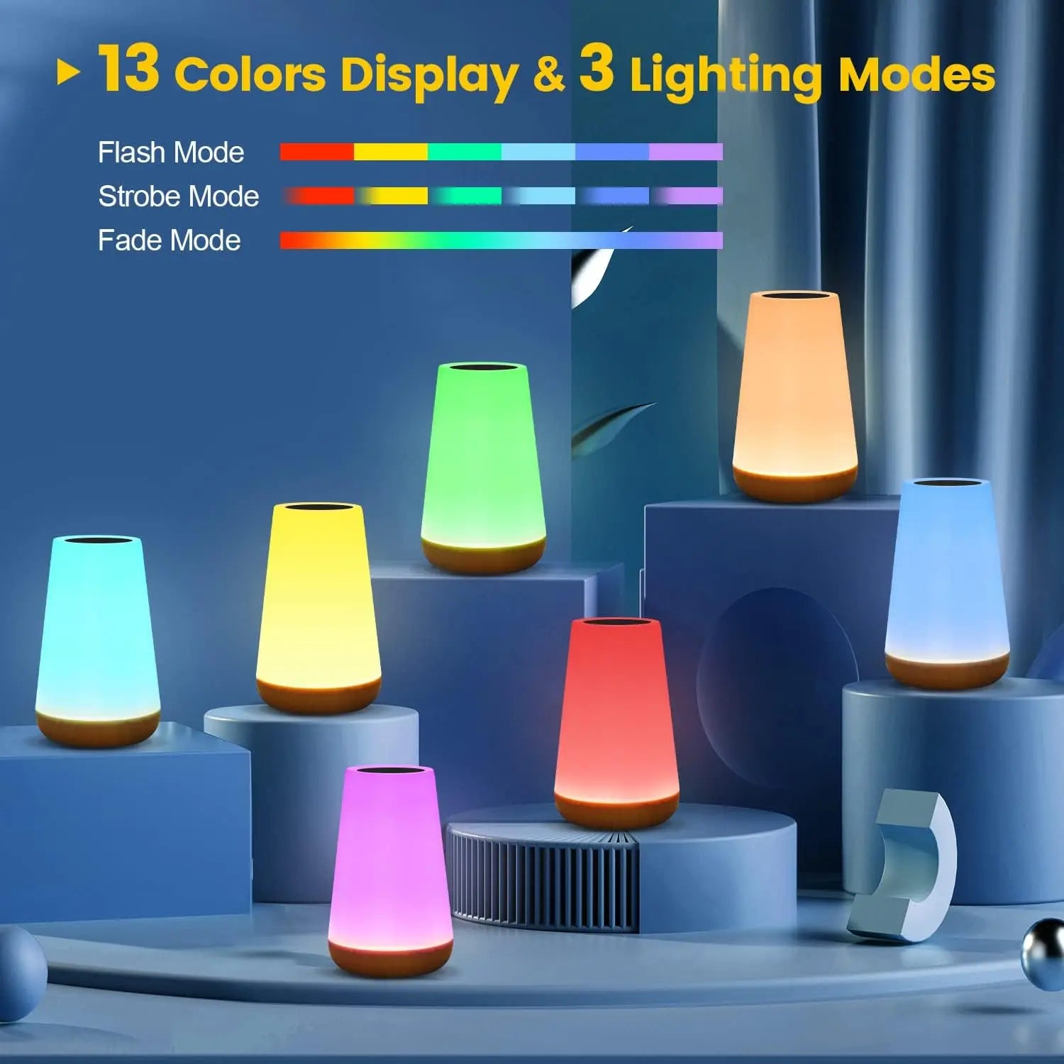 RGB Nattlampa med Färgbyte – 13 Färger, Touch & Fjärrkontroll, USB-Uppladdningsbar