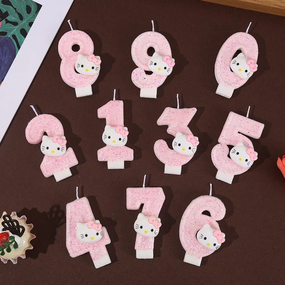 Katt Tårtljus med Siffra – Söt Cartoon Birthday Candle med Glitter
