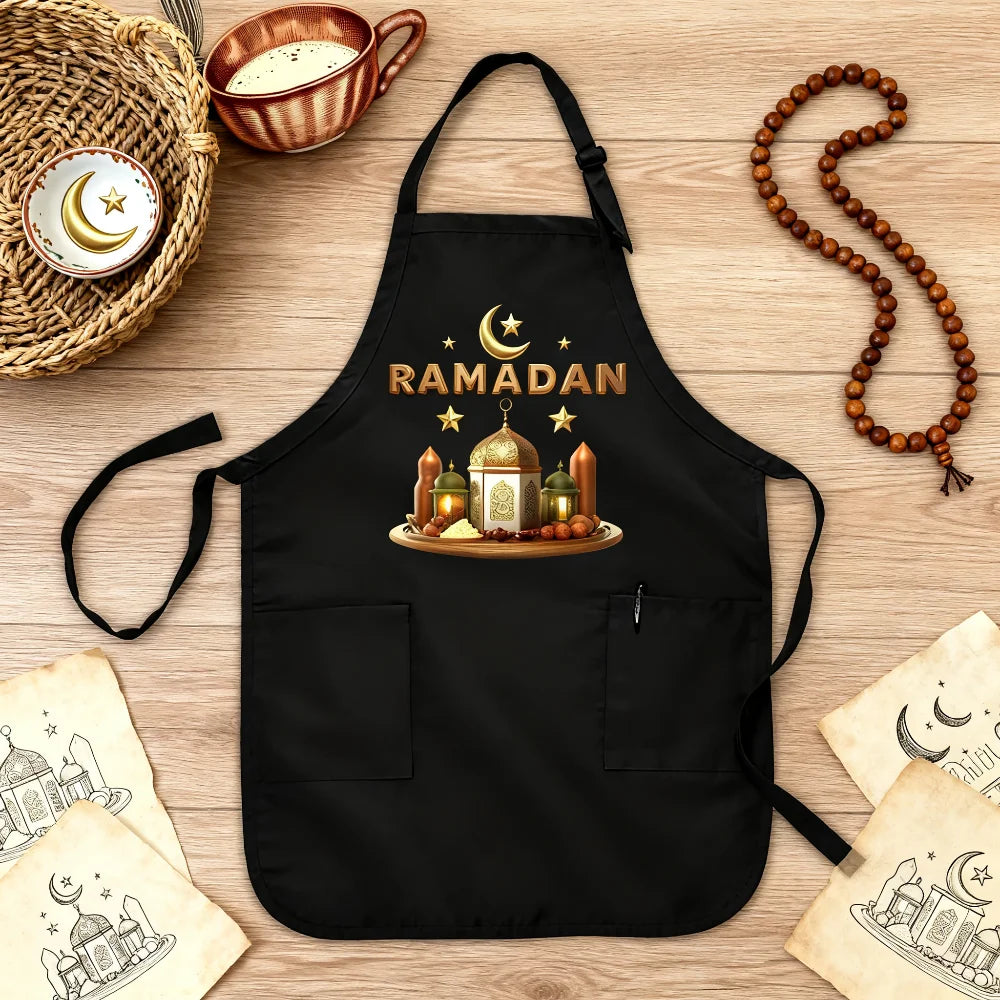 Svart Ramadan Mubarak Förkläde – Perfekt Present för Muslimska Familjemedlemmar
