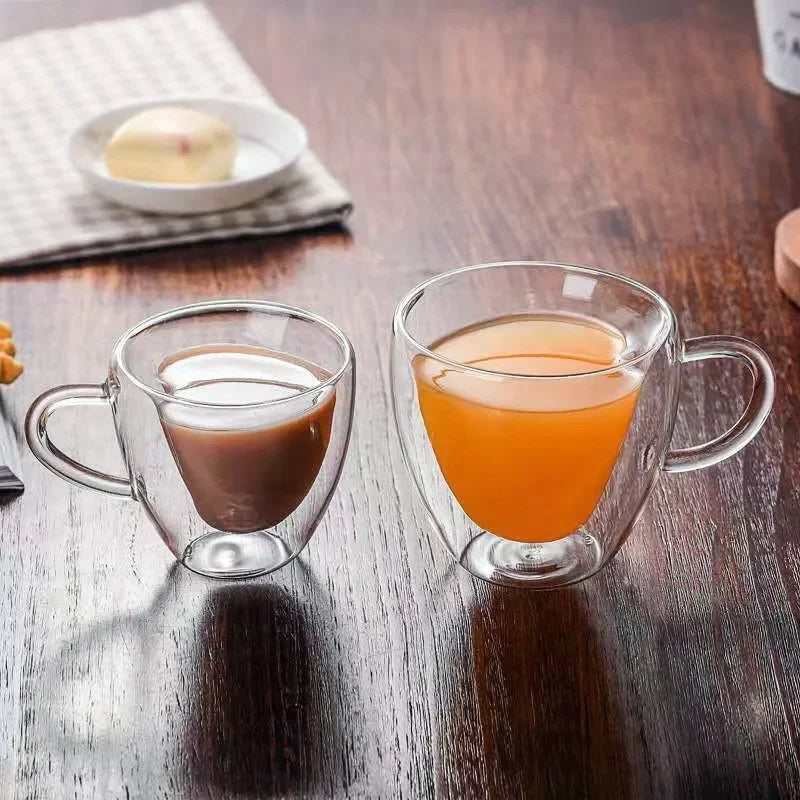 Hjärtformad Dubbelväggad Glasmugg – Isolerad Kopp för Kaffe & Te