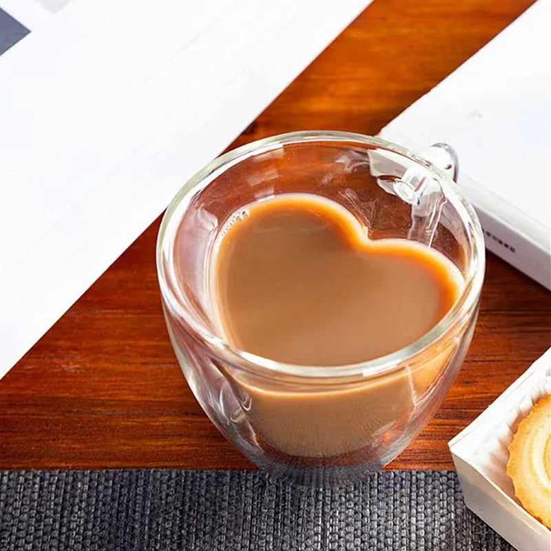 Hjärtformad Dubbelväggad Glasmugg – Isolerad Kopp för Kaffe & Te