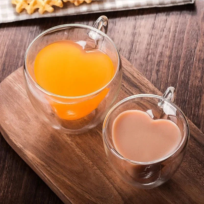 Hjärtformad Dubbelväggad Glasmugg – Isolerad Kopp för Kaffe & Te