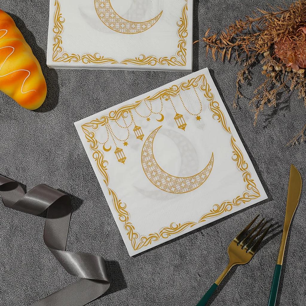 20-pack Ramadan Servetter – Guldfärgade Månmönster