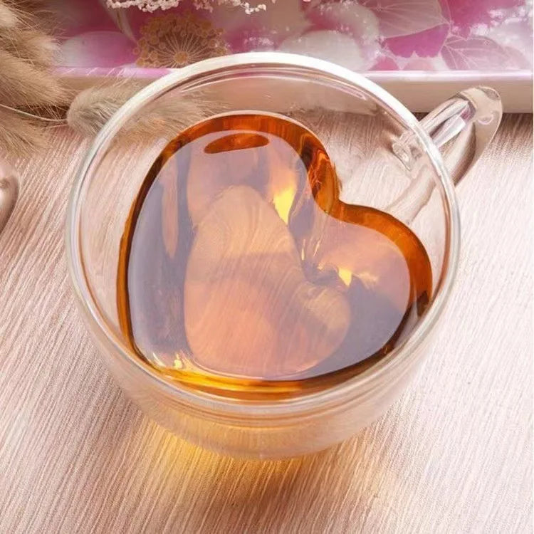 Hjärtformad Dubbelväggad Glasmugg – Isolerad Kopp för Kaffe & Te