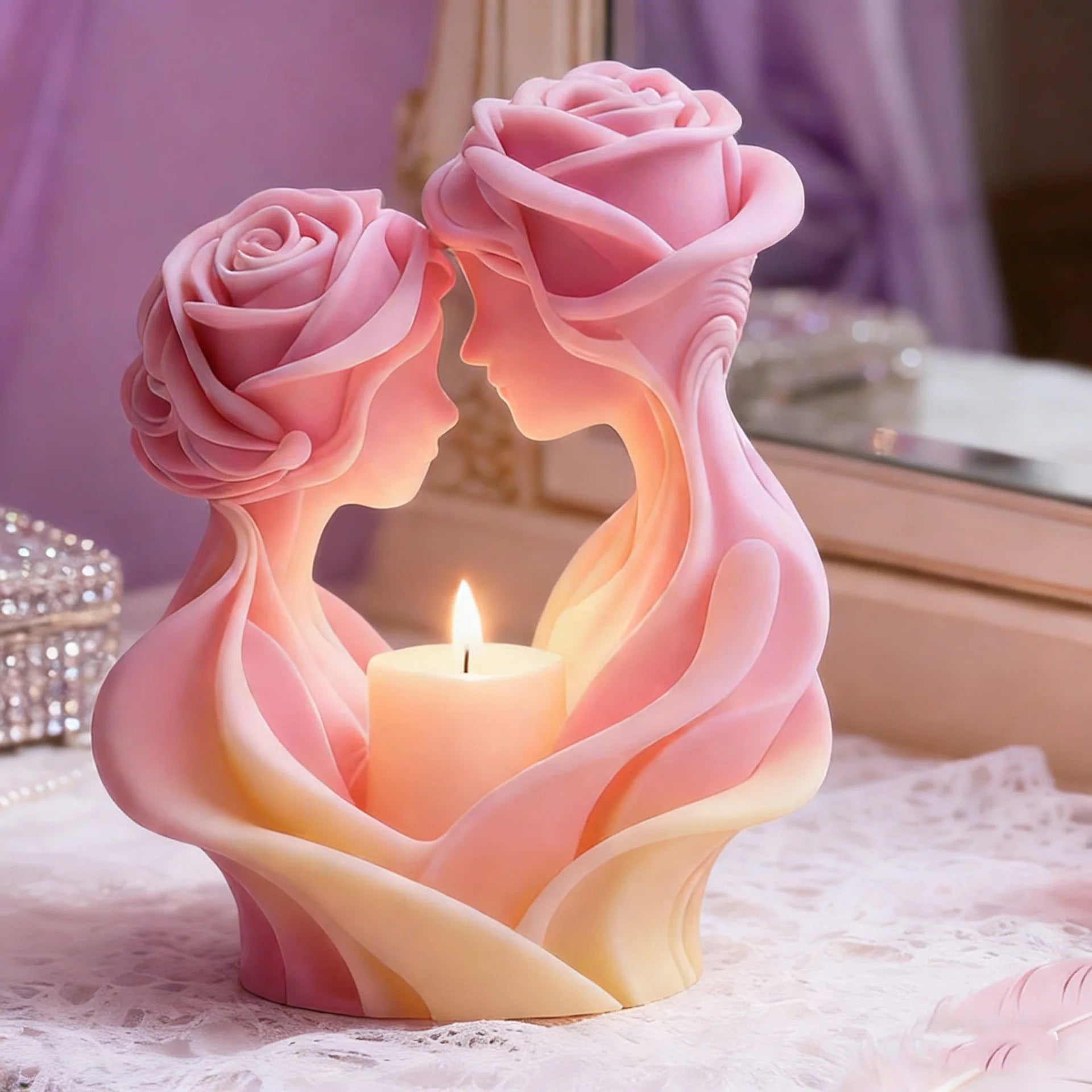 Rose Love Candle Mold – 3D Ros- & Kärlekspar i Silikon | DIY Ljus & Aromaterapi – Perfekt för Alla Hjärtans Dag & Bröllop