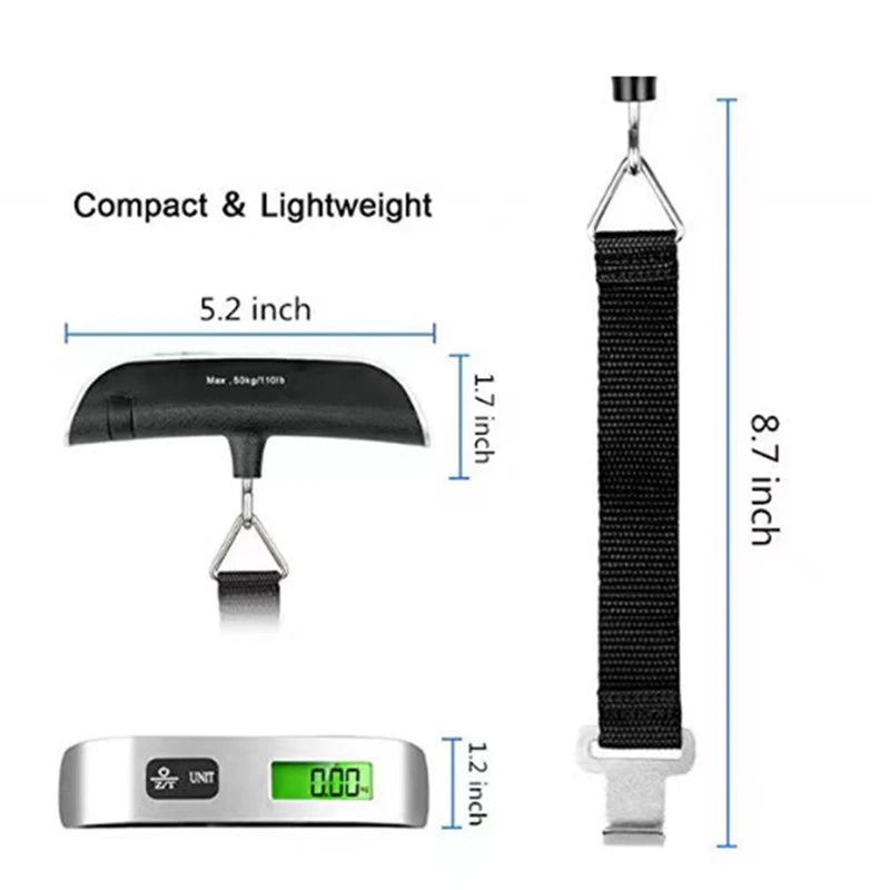 Digital Bagagevåg med LCD-skärm – Portabel Resvåg upp till 50 kg / 110 lb