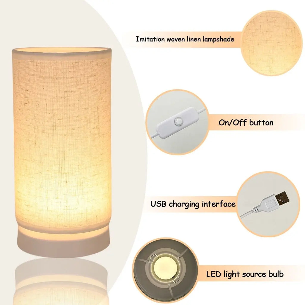 Nordisk Retro Bordslampa med Tygskärm – USB-driven Sänglampa för Hemmet