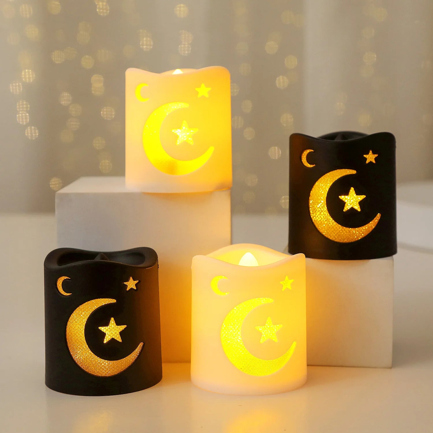 4-pack LED Ramadan Dekoration – Måne, Stjärna och Slott Ljuslyktor för Eid Mubarak