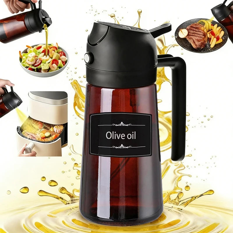 2-i-1 Oljespray & Oljedispenser i Glas – 470 ml | Läckagesäker & UV-skyddad